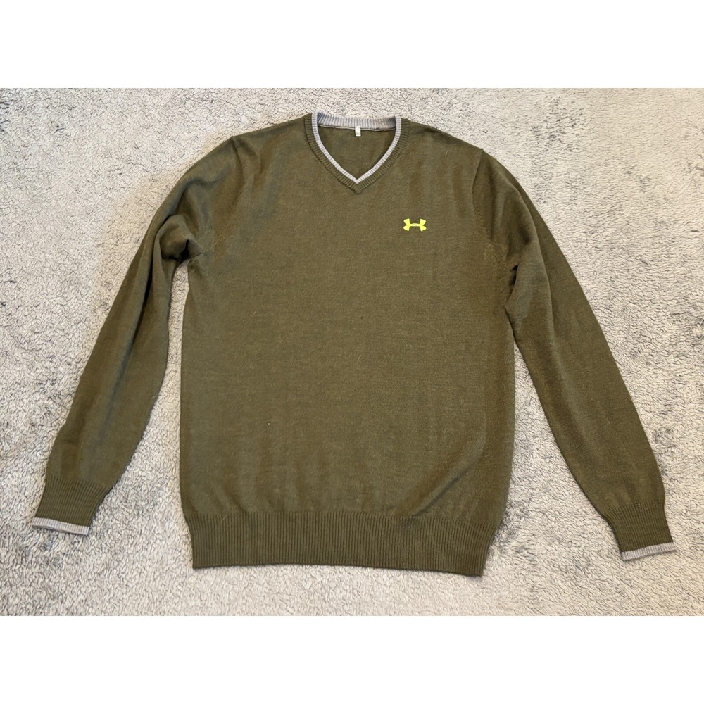 Under Armour Sweater Mens M Green ColdGear Golf Loose Fit V Neck Merino Wool